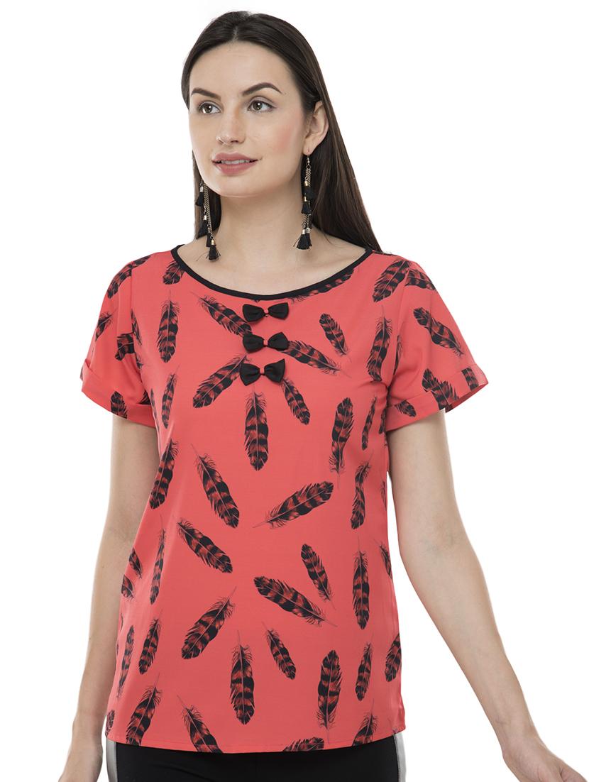 contrast bow detail floral top - 16569261 - Zoom Image - 1
