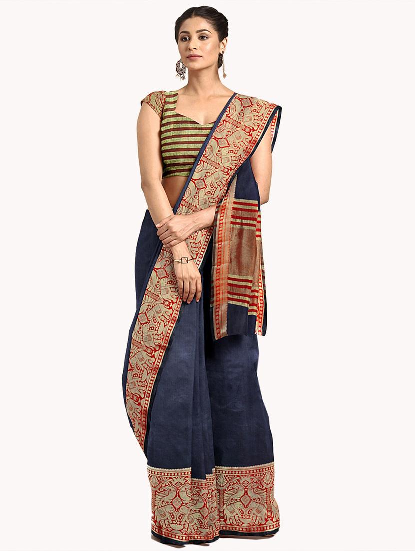 bordered woven saree with blouse - 16569292 - Zoom Image - 1