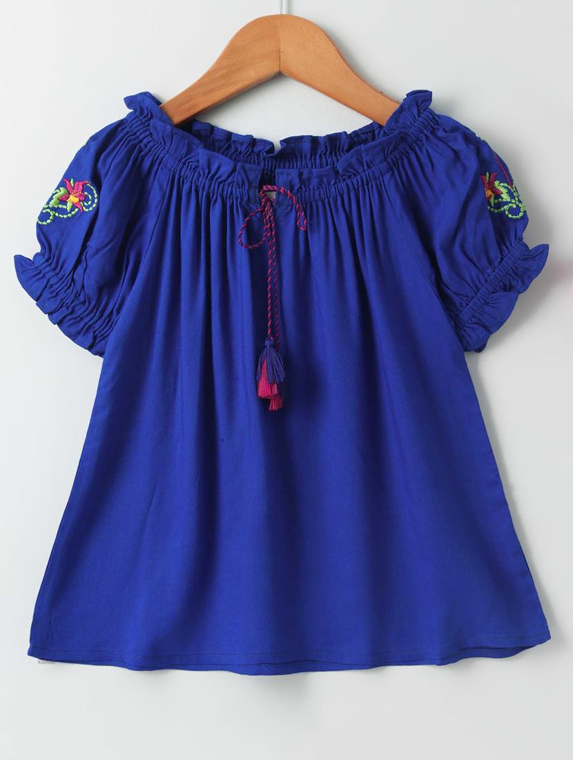 tie knot front floral embroidered top - 16569562 - Zoom Image - 1