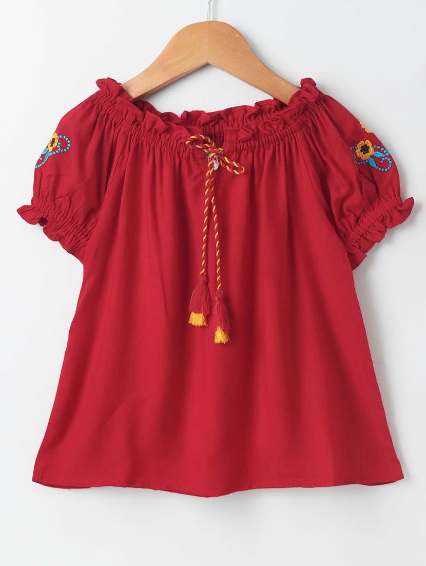tie knot front floral embroidered top - 16569563 - Zoom Image - 1