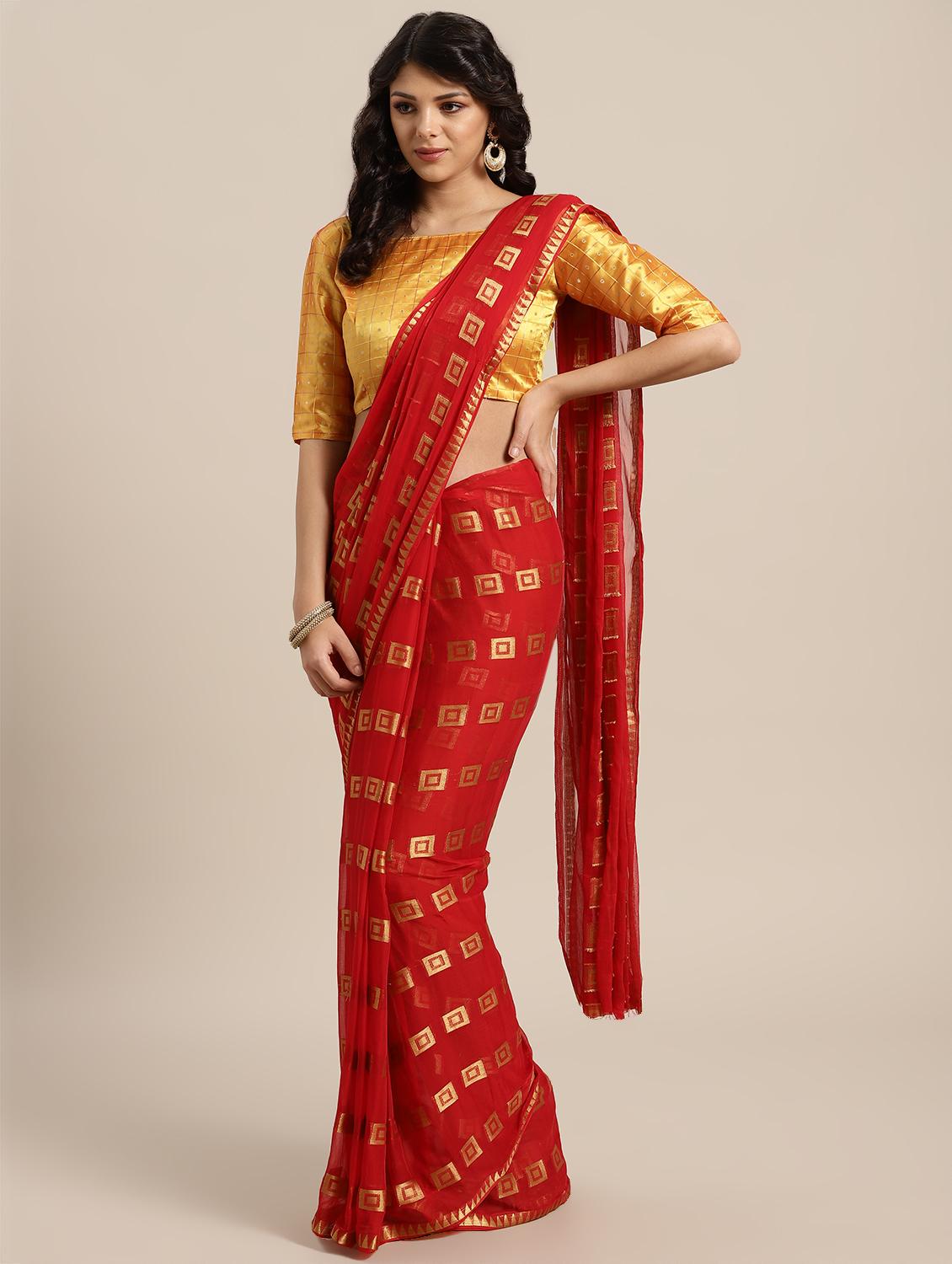 geometric woven saree with blouse - 16569830 - Zoom Image - 1