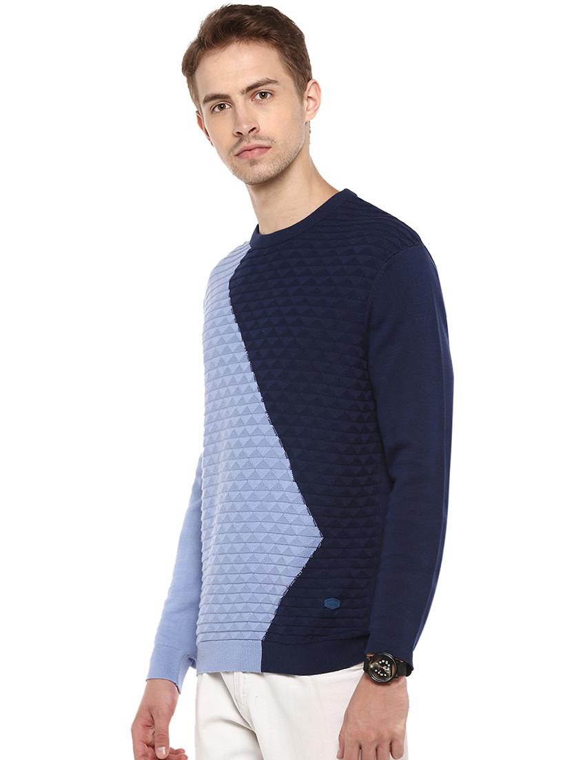 navy blue color block pullover - 16570203 - Zoom Image - 2