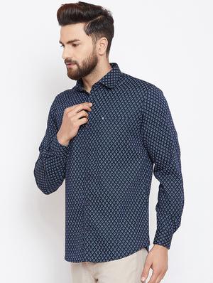 navy blue printed casual shirt - 16570654 - Standard Image - 2