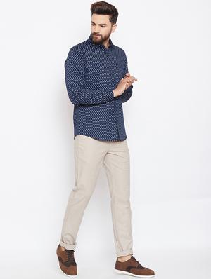 navy blue printed casual shirt - 16570654 - Standard Image - 4