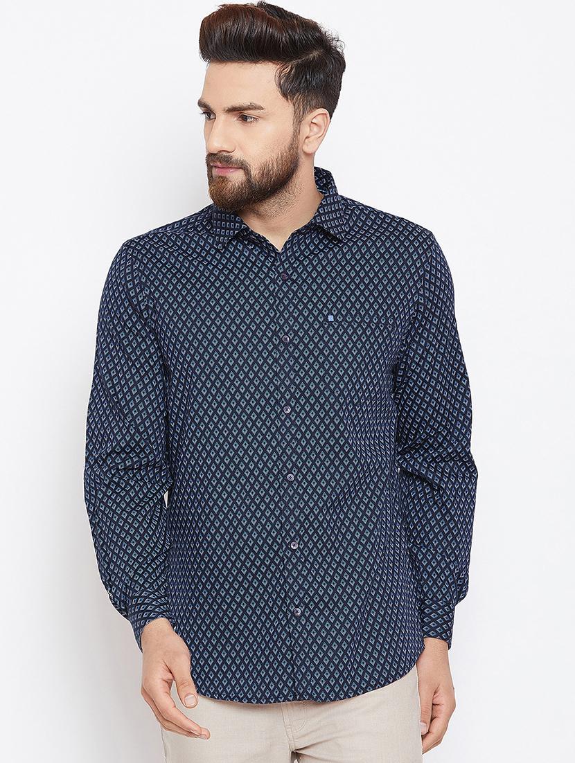 navy blue printed casual shirt - 16570654 - Zoom Image - 1