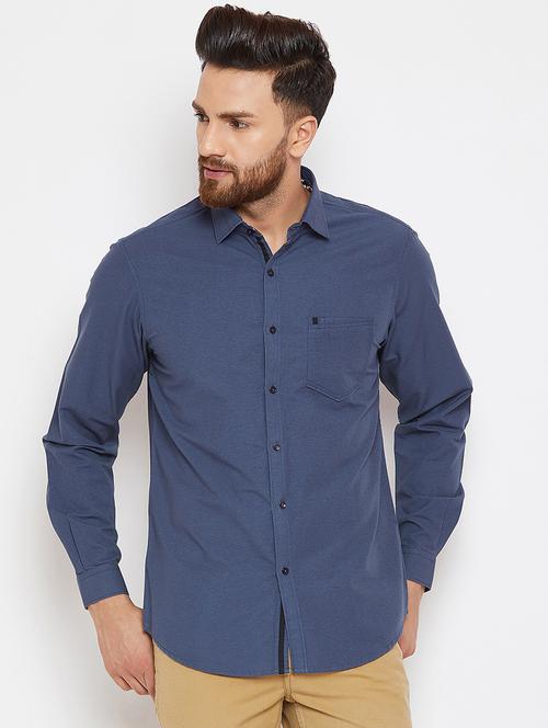 navy blue solid casual shirt - 16570658 - Standard Image - 1
