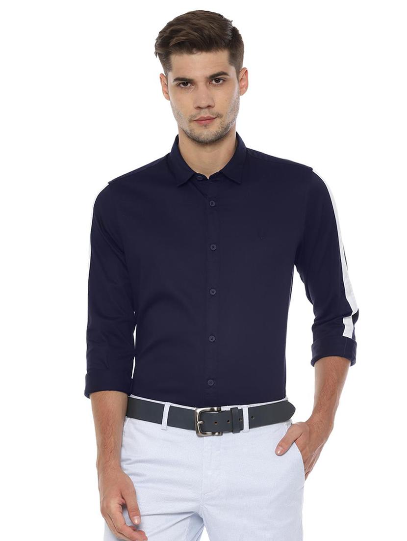 navy blue solid casual shirt - 16570840 - Zoom Image - 1