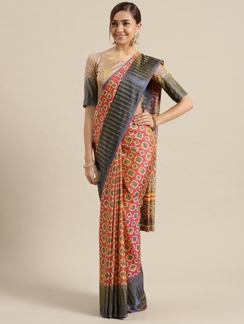 geometric printed saree with blouse - 16571700 - Very Small Image - 1