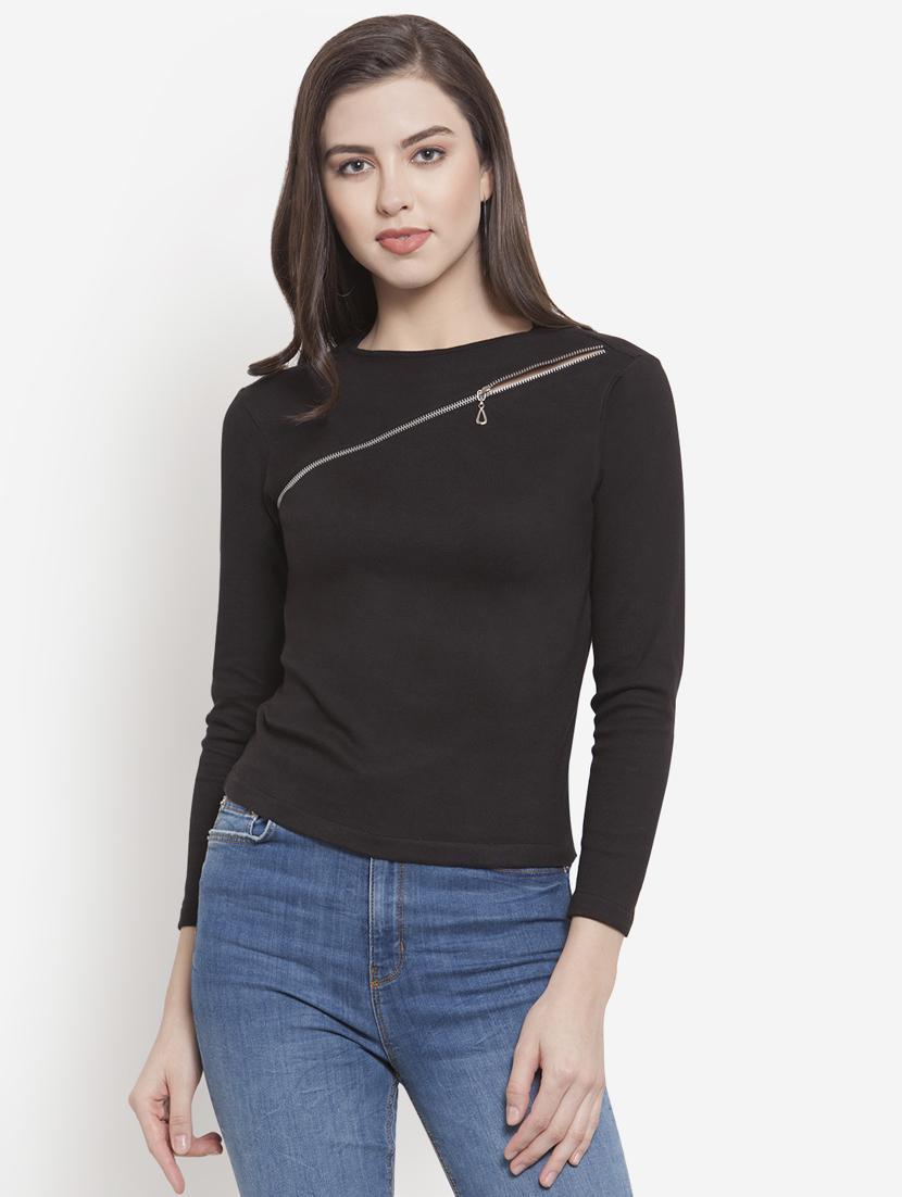 zipper detail long sleeved top - 16572053 - Zoom Image - 1