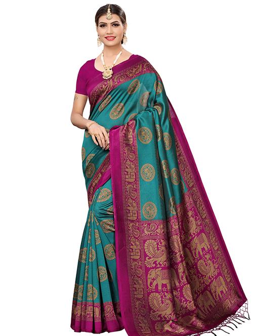 turquoise art silk mysore saree with blouse - 16572084 - Standard Image - 1
