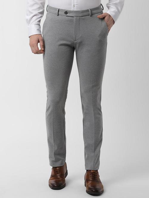 grey textured flat front formal trouser - 16572932 - Standard Image - 1