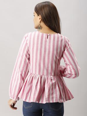 gathered hem striped top - 16573284 - Standard Image - 3