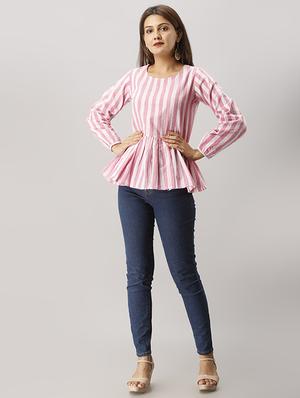 gathered hem striped top - 16573284 - Standard Image - 4