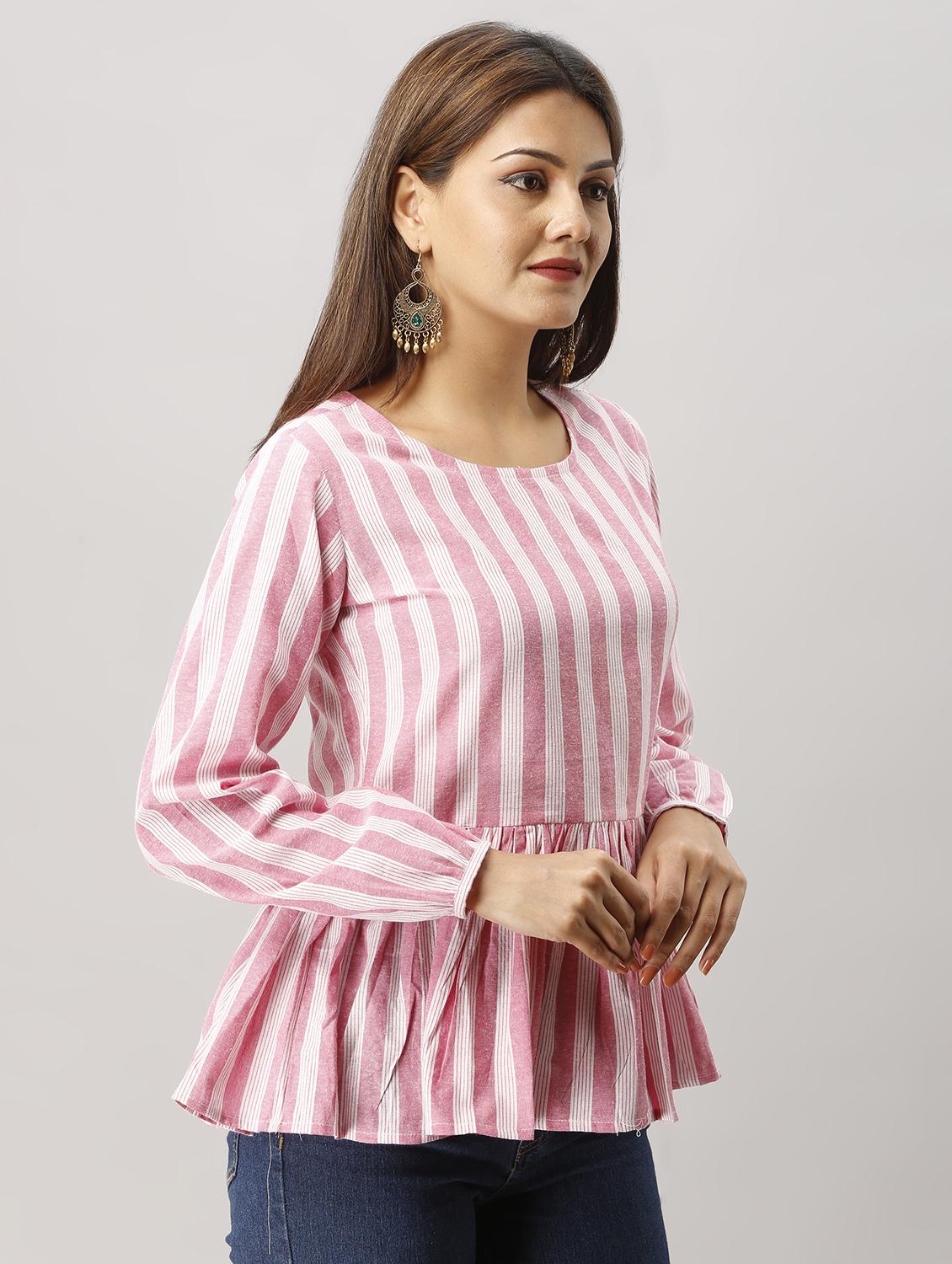 gathered hem striped top - 16573284 - Zoom Image - 2