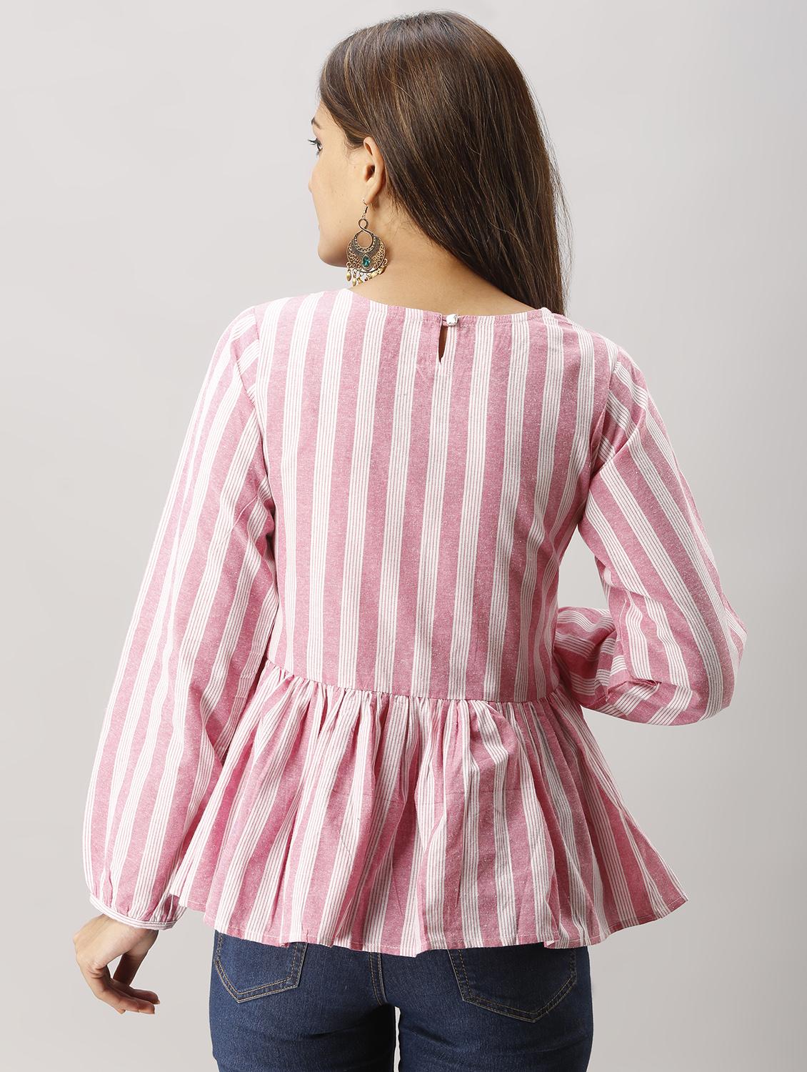 gathered hem striped top - 16573284 - Zoom Image - 3