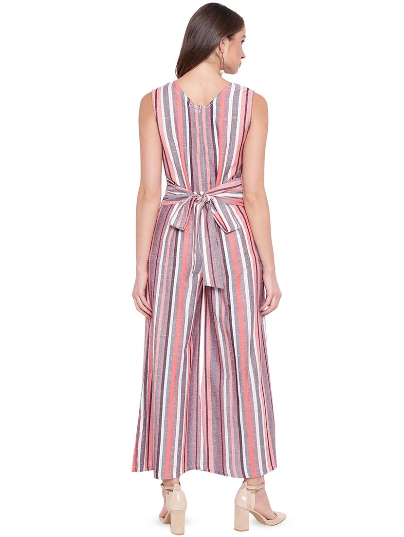 tie back striped jumpsuit - 16573897 - Zoom Image - 3
