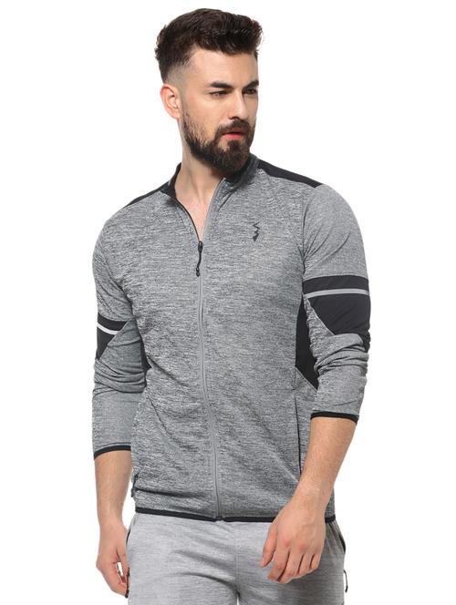 grey color block casual jacket - 16574590 - Standard Image - 1