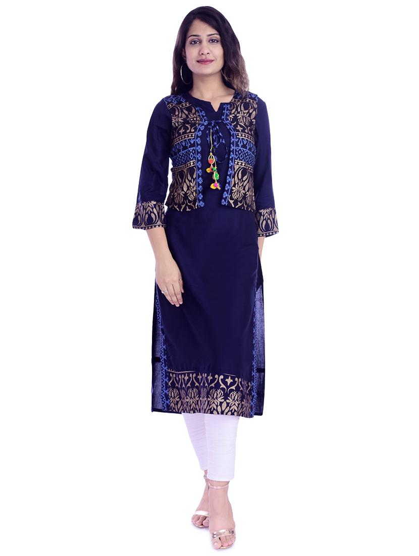 printed straight kurta with jacket - 16574636 - Zoom Image - 1