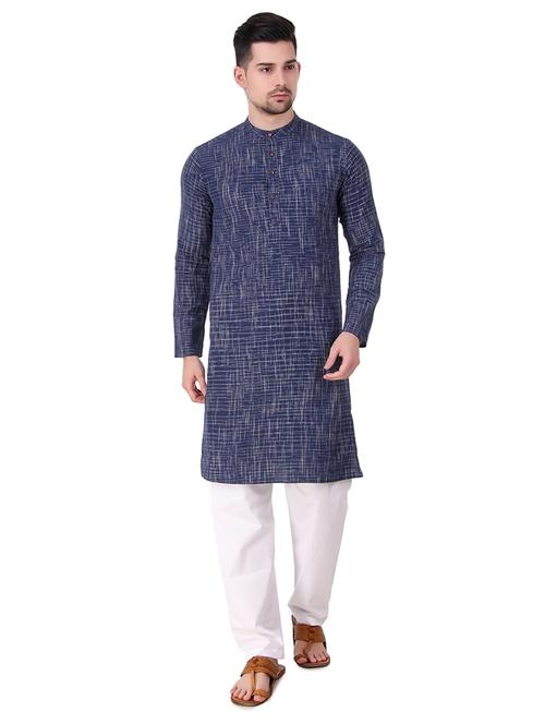 navy blue self design long kurta - 16575022 - Standard Image - 1