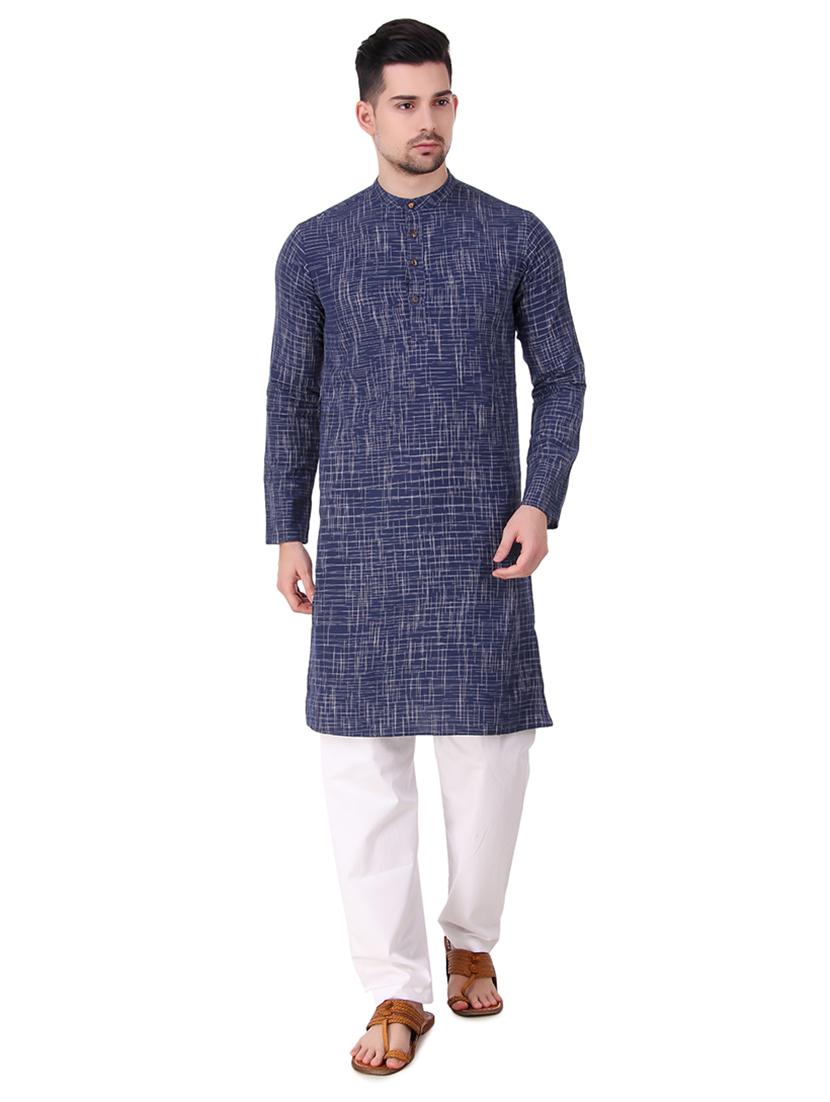 navy blue self design long kurta - 16575022 - Zoom Image - 1