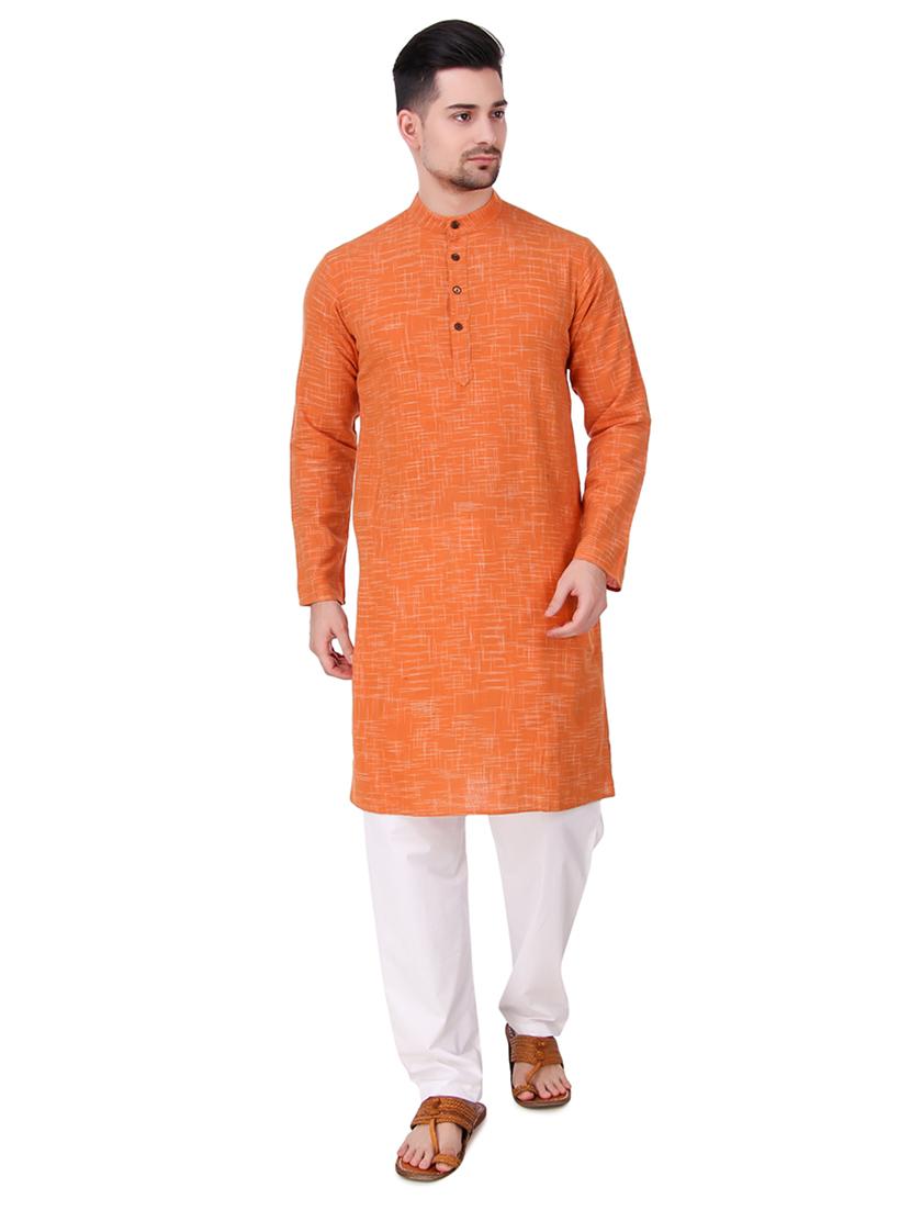 orange self design long kurta - 16575023 - Zoom Image - 1