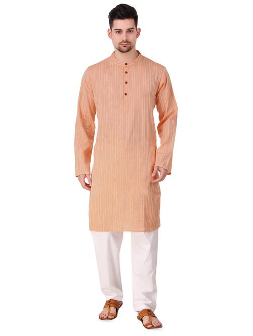 orange striped long kurta - 16575135 - Standard Image - 1