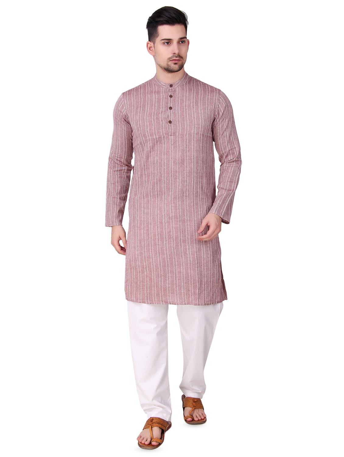 pink striped long kurta - 16575137 - Zoom Image - 1