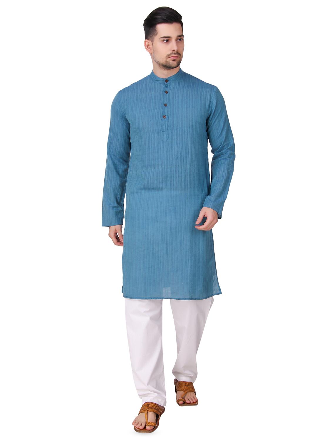 blue striped long kurta - 16575142 - Zoom Image - 1