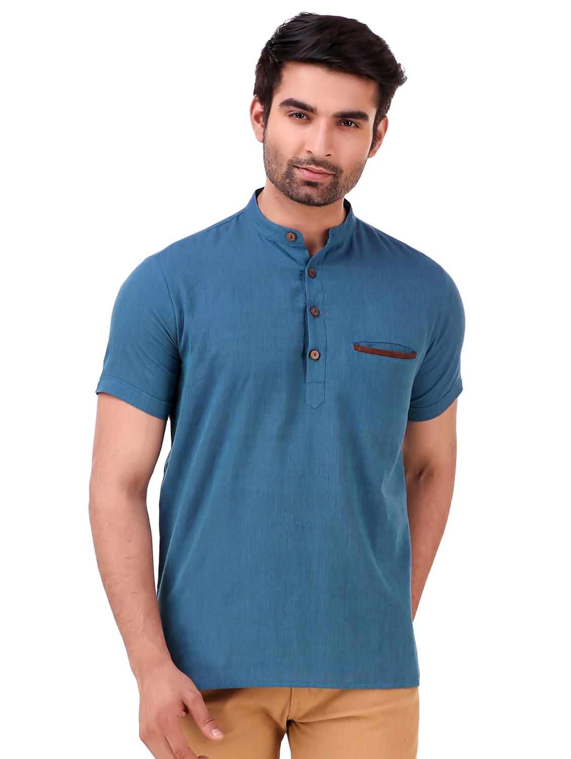 light blue solid short kurta - 16575155 - Zoom Image - 1