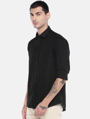 black solid linen casual shirt - 16575501 - Standard Image - 2