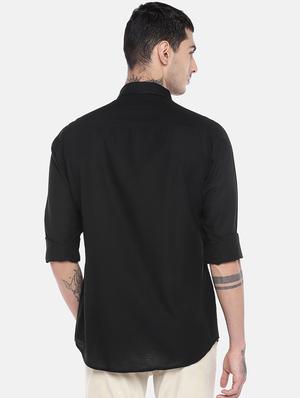 black solid linen casual shirt - 16575501 - Standard Image - 3