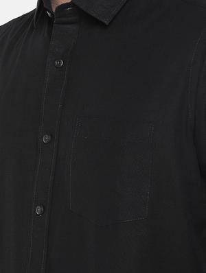 black solid linen casual shirt - 16575501 - Standard Image - 5