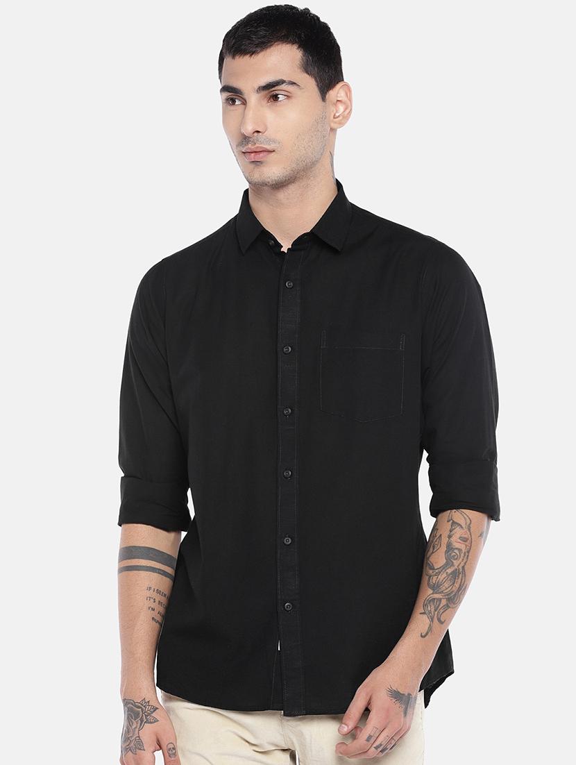 black solid linen casual shirt - 16575501 - Zoom Image - 1