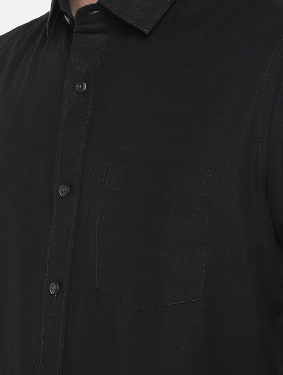 black solid linen casual shirt - 16575501 - Zoom Image - 5