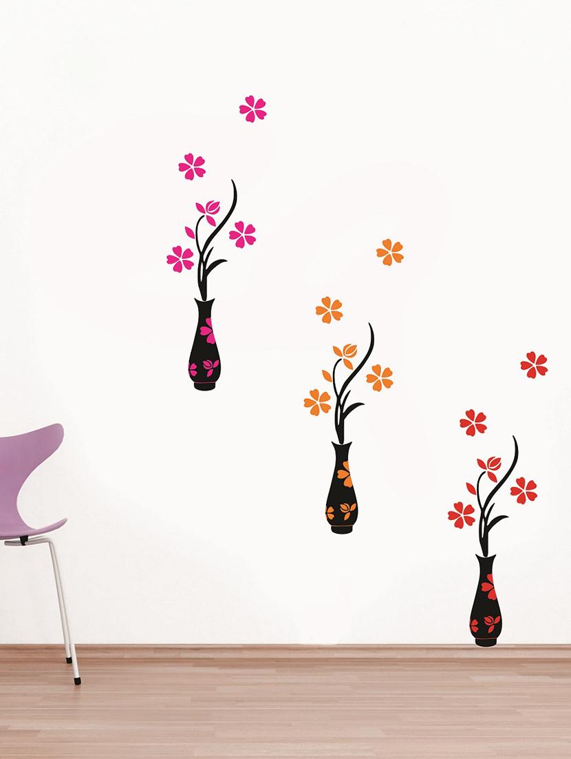 multicolor flower pot wall sticker for living room - 16576341 - Zoom Image - 2
