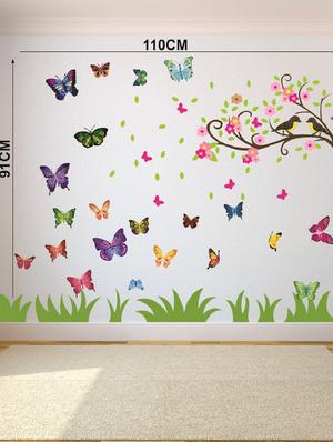 butterfly tree birds wall sticker for living room - 16576342 - Standard Image - 3