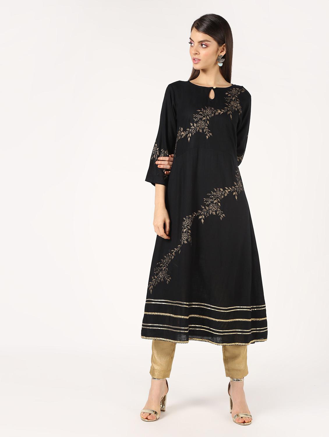 foil printed flared kurta - 16577414 - Zoom Image - 1