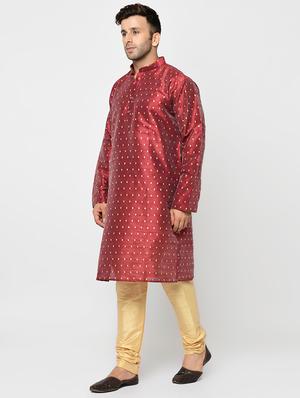maroon printed kurta pyjama set - 16577462 - Standard Image - 2