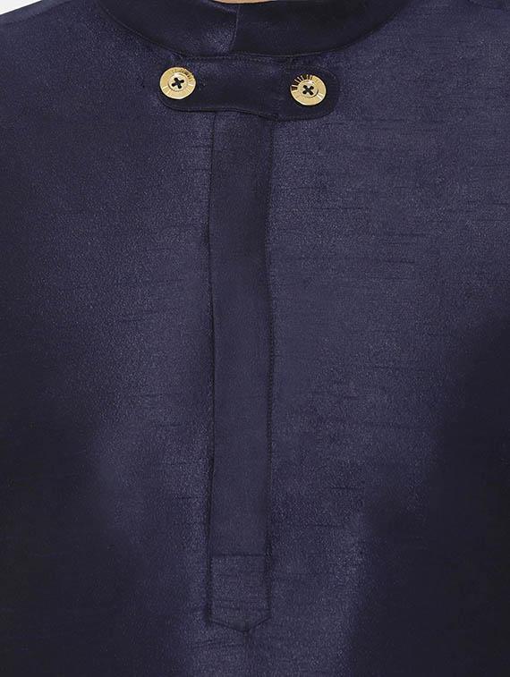 navy blue silk blend solid long kurta - 16578000 - Zoom Image - 5