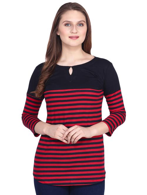 key hole neck striped tee - 16578285 - Standard Image - 1