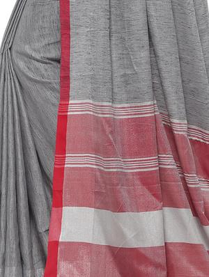 grey linen plain saree with blouse - 16579455 - Standard Image - 3
