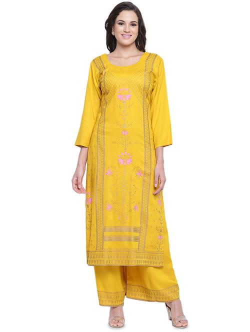 gold print kurta palazzo set - 16579557 - Standard Image - 1