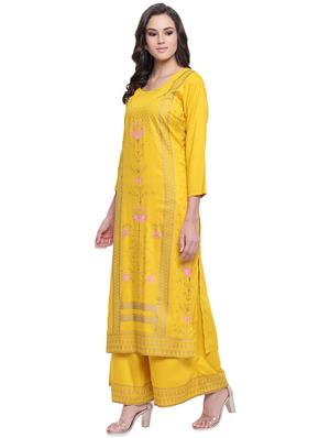 gold print kurta palazzo set - 16579557 - Standard Image - 2