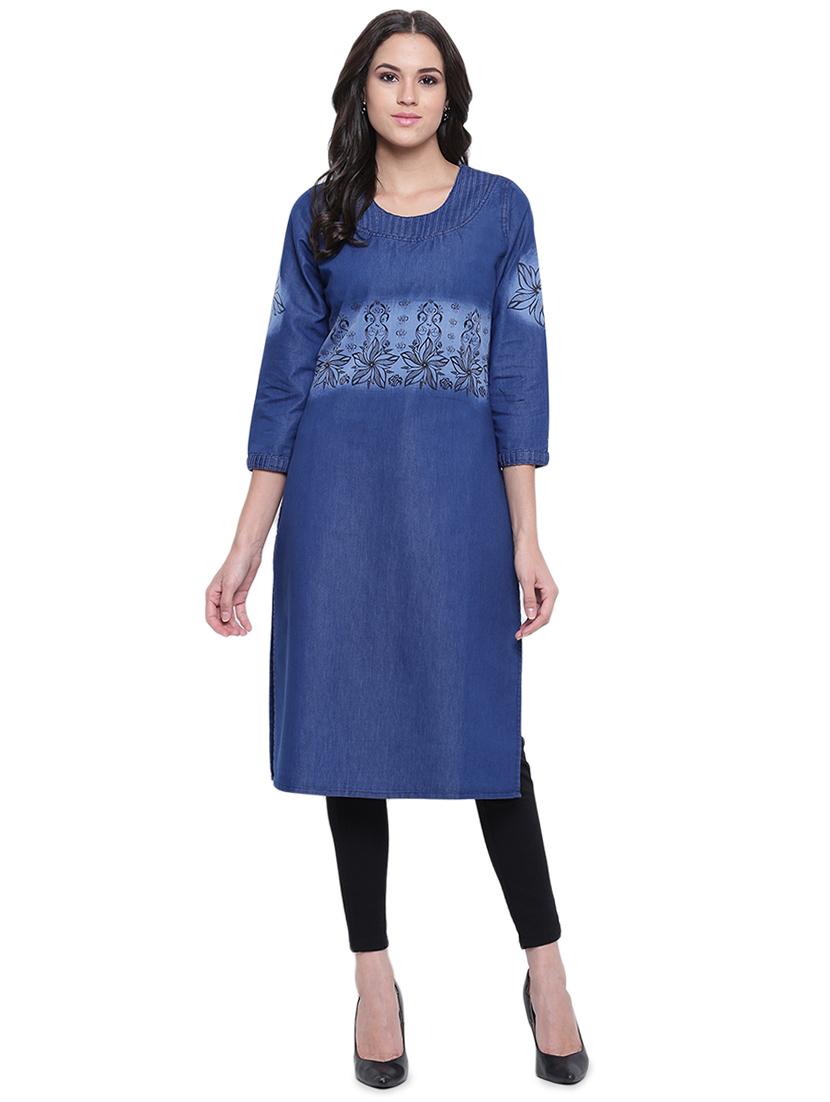 denim straight kurta - 16579558 - Zoom Image - 1