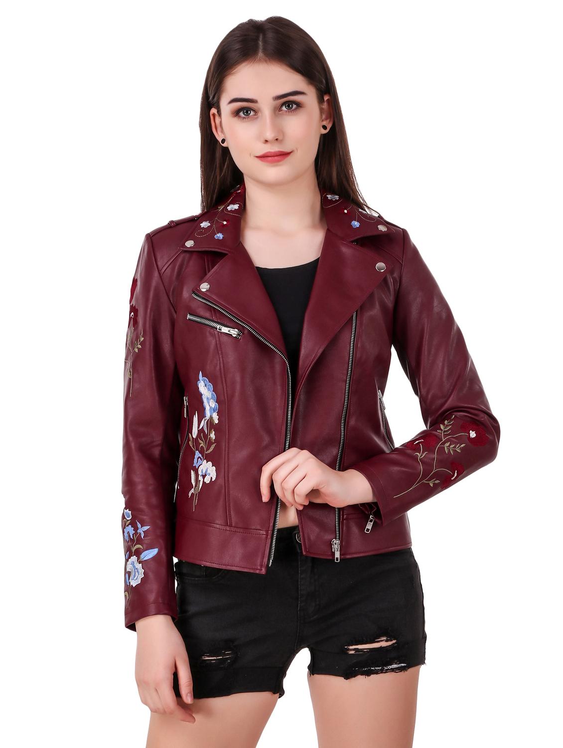 embroidered detail leatherette jacket - 16581118 - Zoom Image - 1