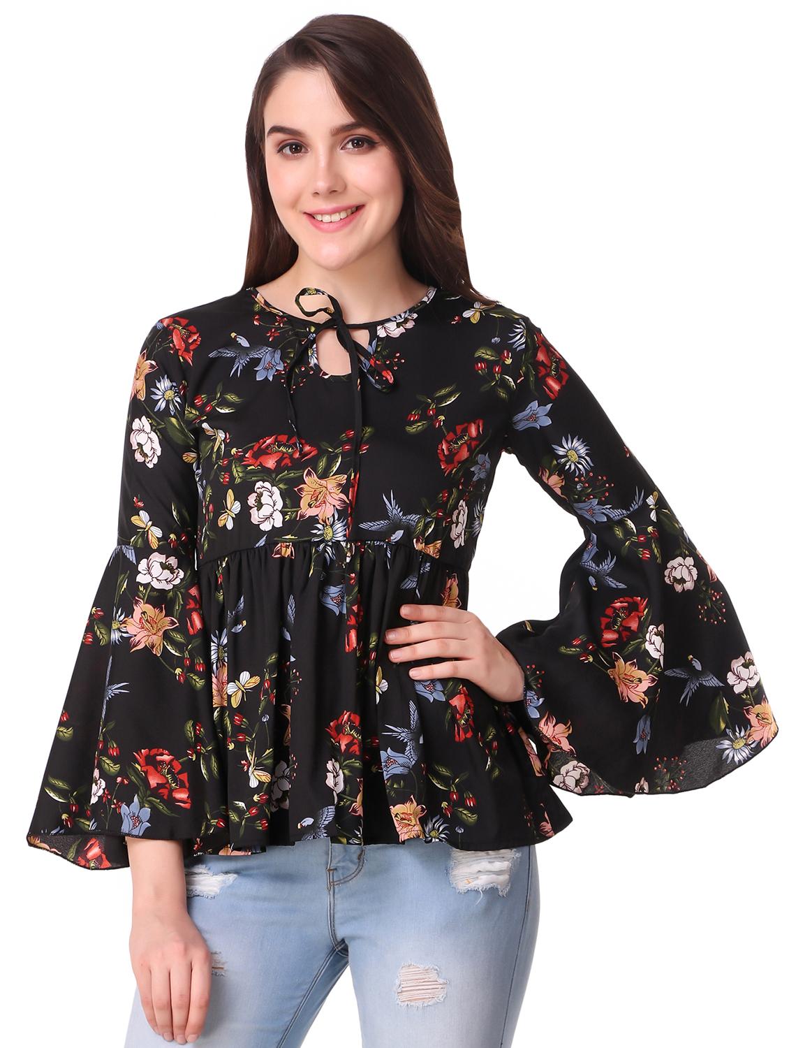 tie up neck bell sleeved top - 16581524 - Zoom Image - 1