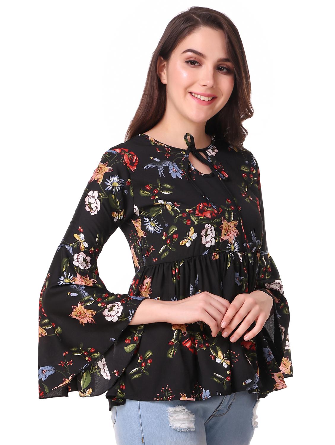 tie up neck bell sleeved top - 16581524 - Zoom Image - 2