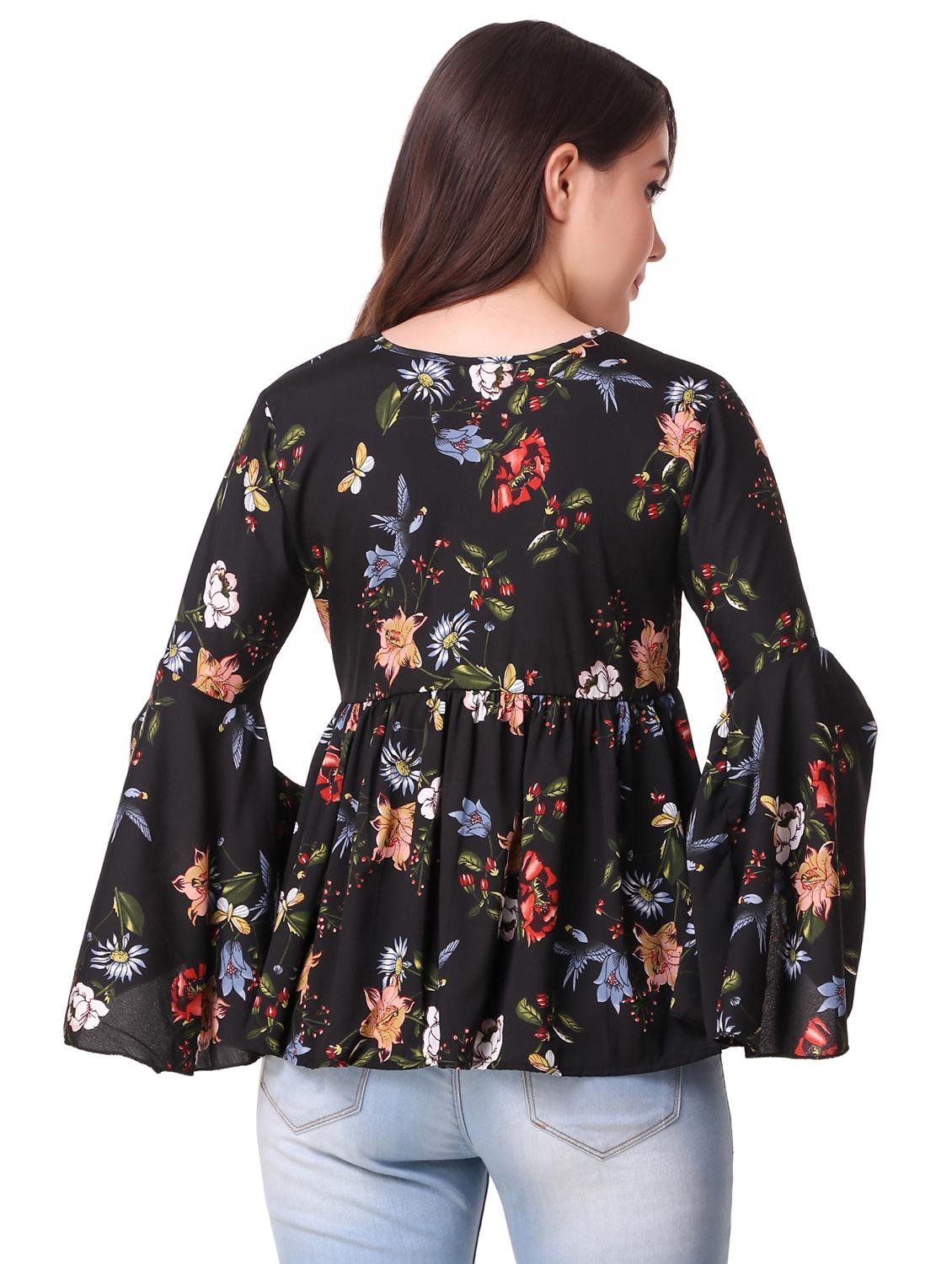 tie up neck bell sleeved top - 16581524 - Zoom Image - 3