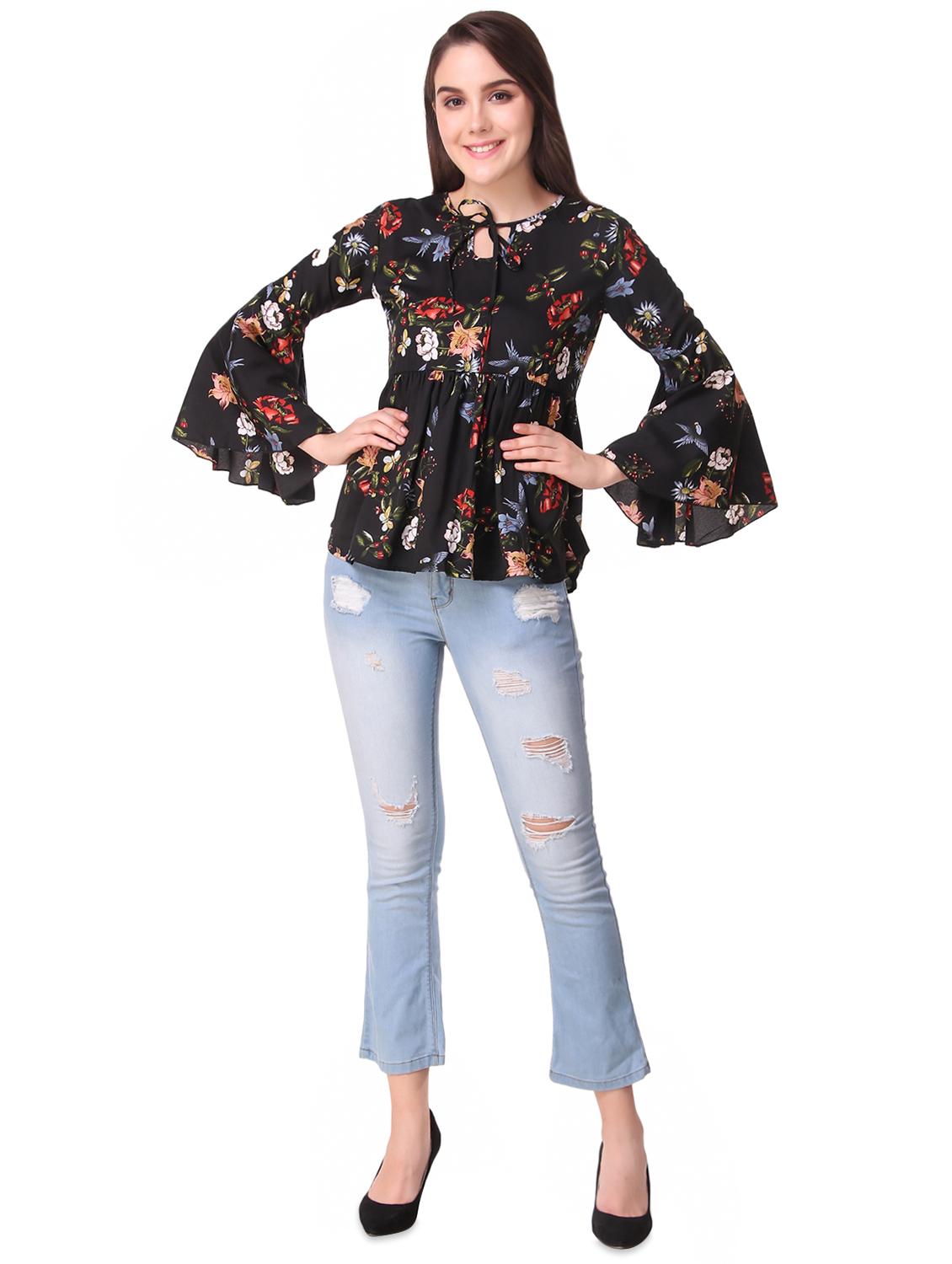tie up neck bell sleeved top - 16581524 - Zoom Image - 4
