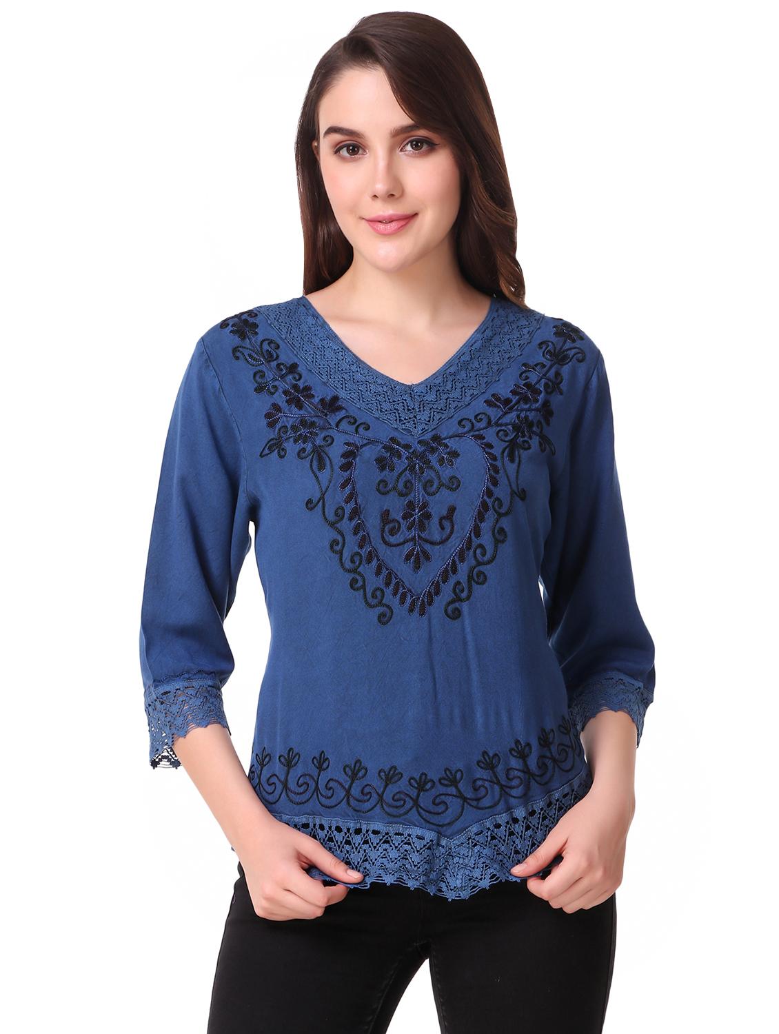 lace insert embroidered detail top - 16581527 - Zoom Image - 1